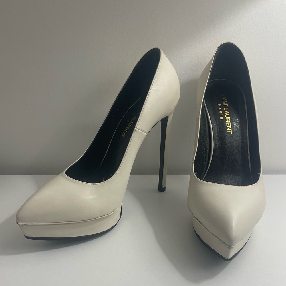 Saint Laurent Cream High Heel Pumps